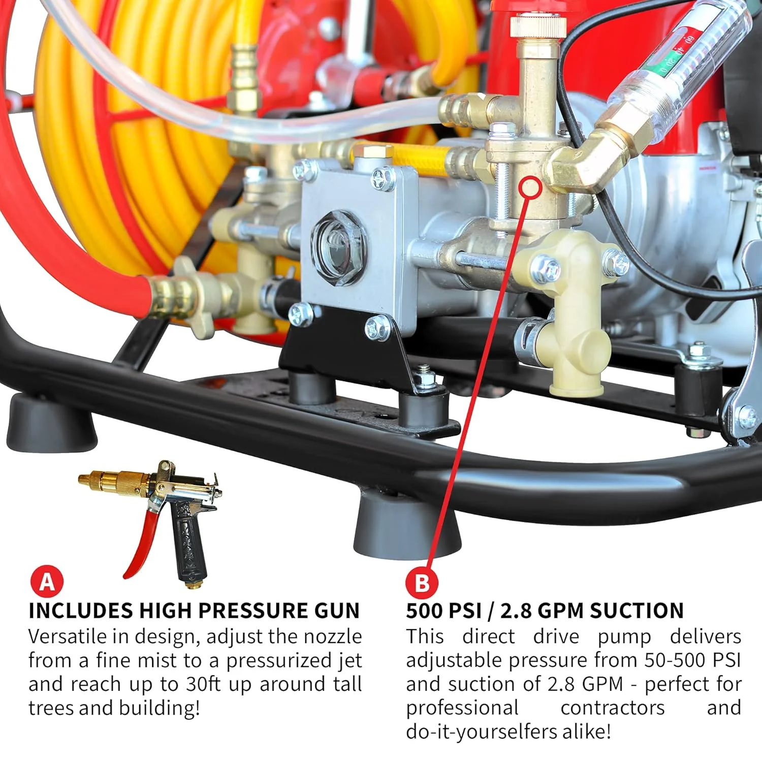 Tomahawk Power 1.3HP Skid Sprayer Barrel Mount Only with Honda GX35 100ft Hose and 500 PSI Pump for Pest Control (Skid Sprayer + Foundation Gun) - Image 3