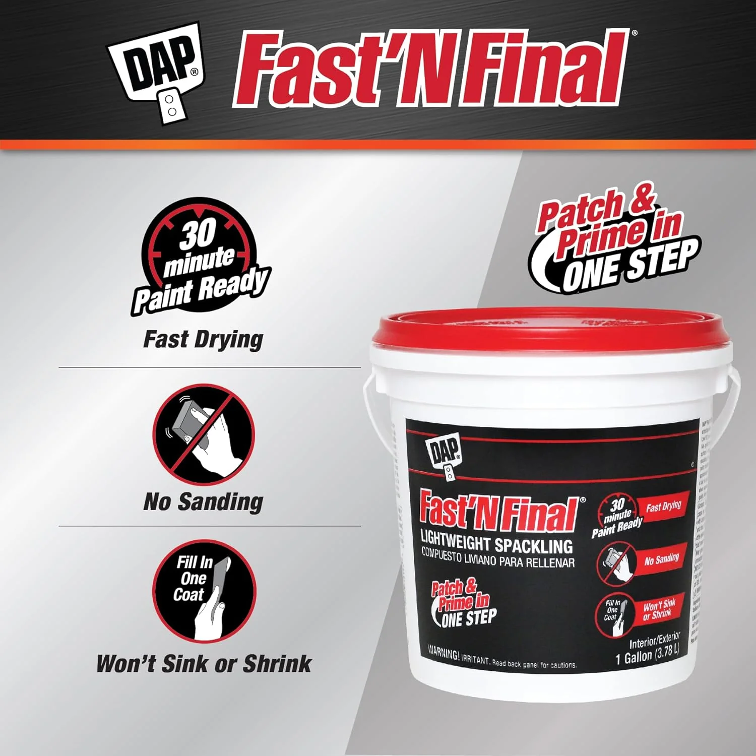 DAP (12143) Fast'N Final, White Lightweight Spackling, 1 Gallon, Interior and Exterior - Image 3