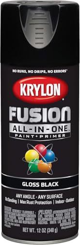 12 oz Krylon K02702007 Black Fusion All-In-One Paint & Primer Spray Paint, Gloss