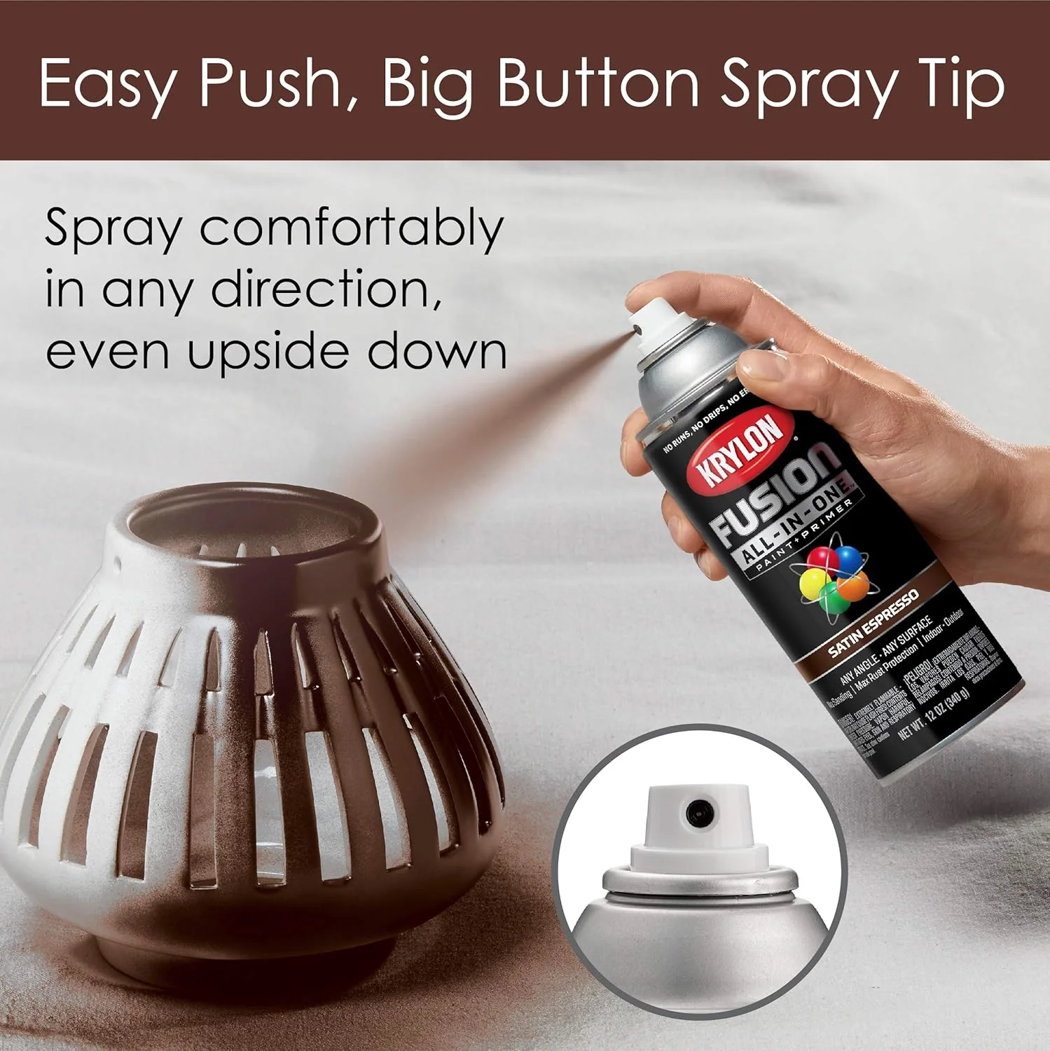 Krylon Fusion All-In-One Adhesive Spray Paint for Indoor/Outdoor Use, Satin Espresso, 12 Ounce (Pack of 1) - Image 4