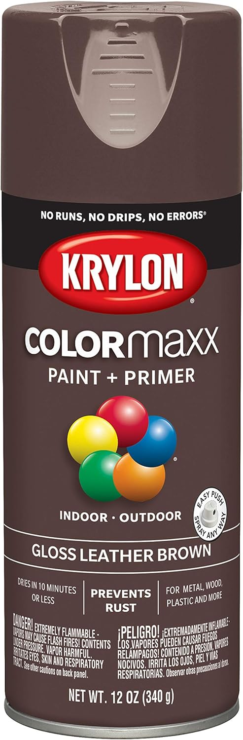 12 oz Krylon K05527007 Leather Brown COLORmaxx Paint & Primer Spray Paint, Gloss Leather Brown 12 Ounce (Pack of 1) Gloss - Image 5