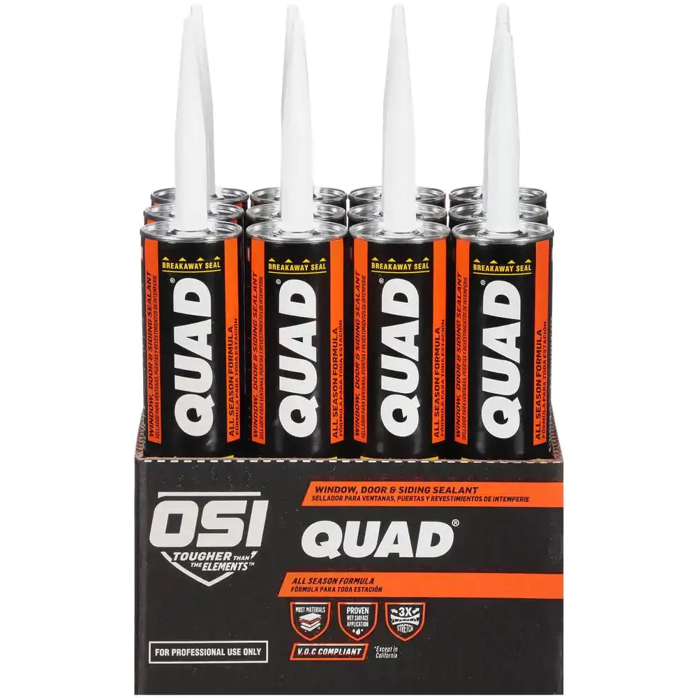 OSI 1642878 Quad White Window, Door, & Siding Sealant, Low VOC, 10 Oz (Pack of 12)
