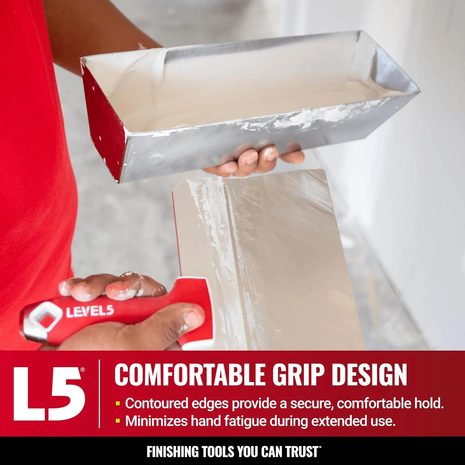 12" Stainless Steel Mud Pan + Ergonomic Contoured Base - LEVEL5 | Pro-Grade | Drywall Masonry Tool Tray Bucket | 5-332 - Image 5