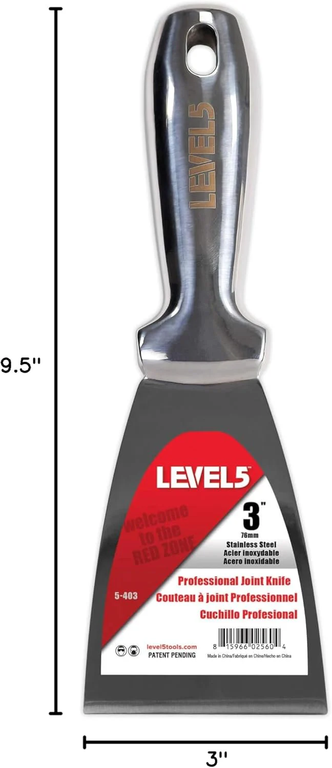 3" All Stainless Steel Joint Knife - LEVEL5 | Professional Grade Putty Blade, Premium Polished All-Metal, Precision Ground Edge, Ergonomic, Corrosion Resistant | 5-403 - Image 3