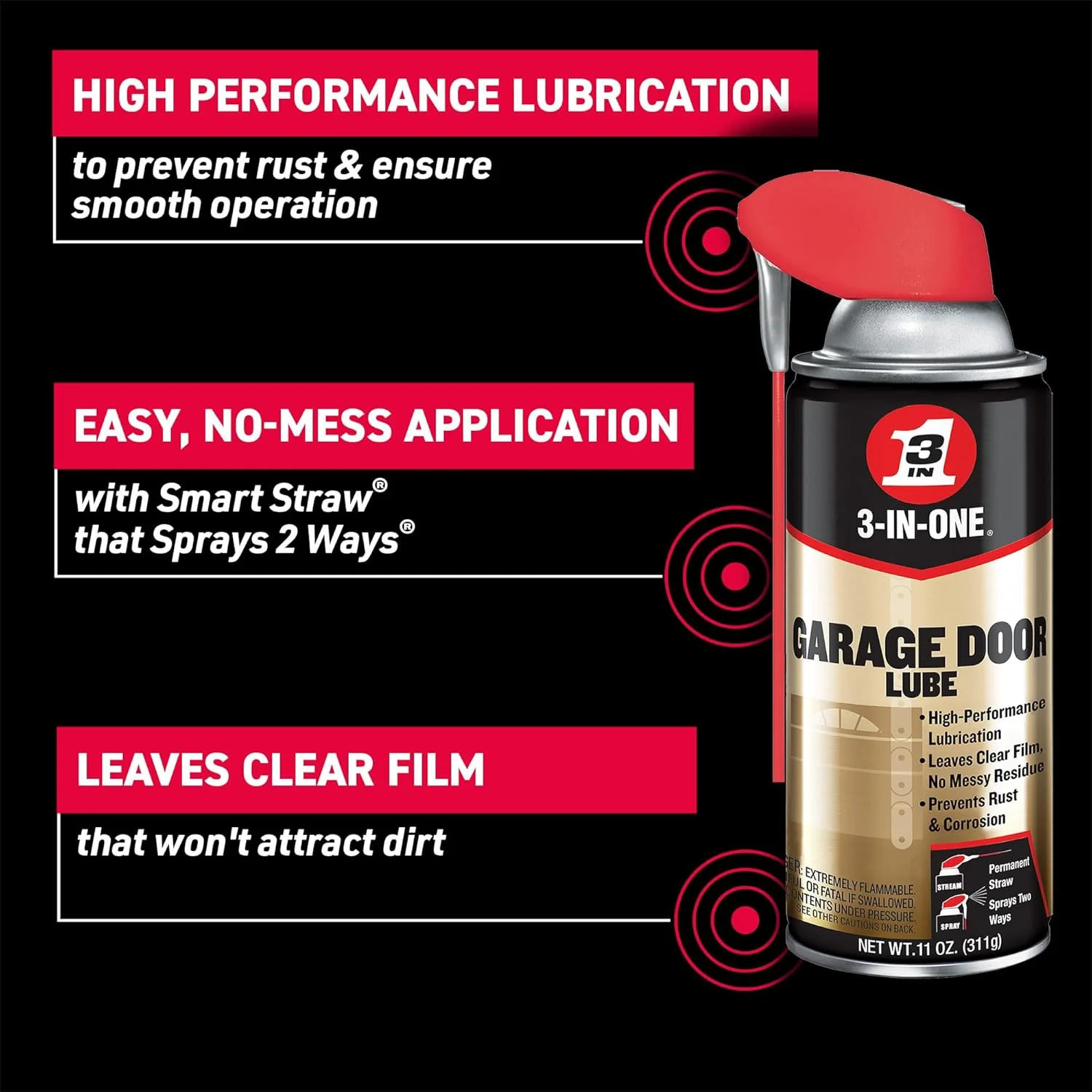 3-IN-ONE 100581 Garage Door Lubricant with Smart Straw Sprays 2 Ways, 11 oz (Pack of 6) - Image 2