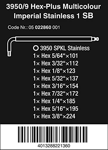 Wera Tools 3950/9 Hex-Plus Multicolour Imperial Stainless 1, Imperial, Stainless Steel - Image 2