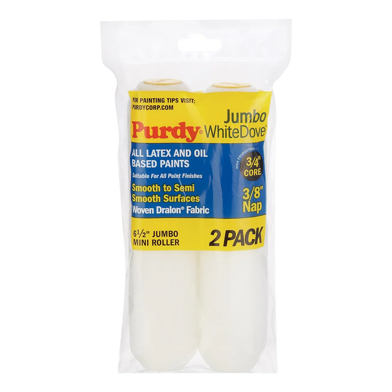 PURDY 140626012 WhiteDove, 3/8 nap, 6.5 inch Jumbo Mini Replacement (Pack of 2)