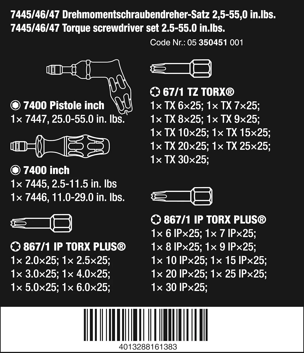 Wera Tools (05350451001) 7445/46/47 Kraftform Torque Screwdriver Set 2.5-55.0 in.lbs., 27 pieces - Image 2