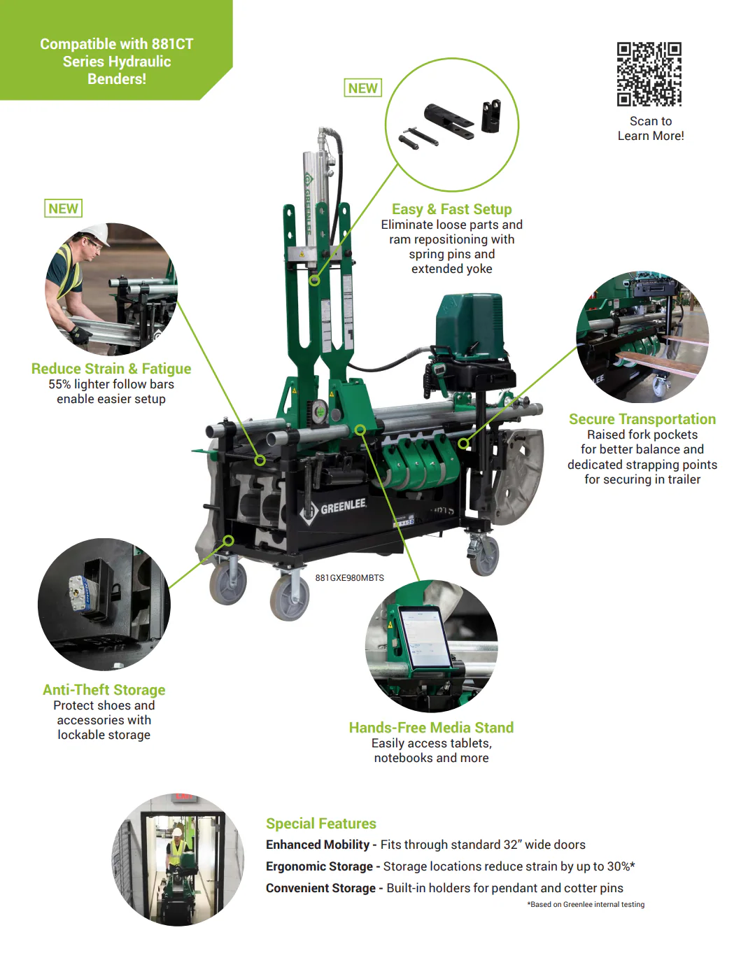 Greenlee 881 Cam-Track Bender for 2-1/2" - 4" with Hydraulic Pump and Mobile Bending Table - Image 4