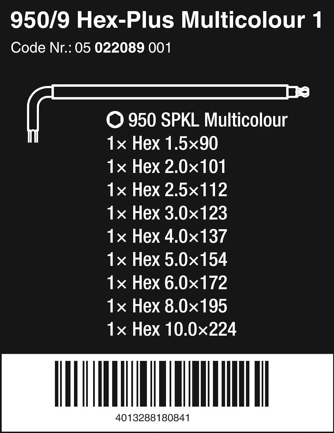 Wera Tools 05022089001 950 SPKL/9 SM Long ARM HEX Key Set - Image 2