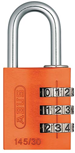 ABUS 145/30 C Aluminum Resettable Combination Padlock, 3 Dial, Orange