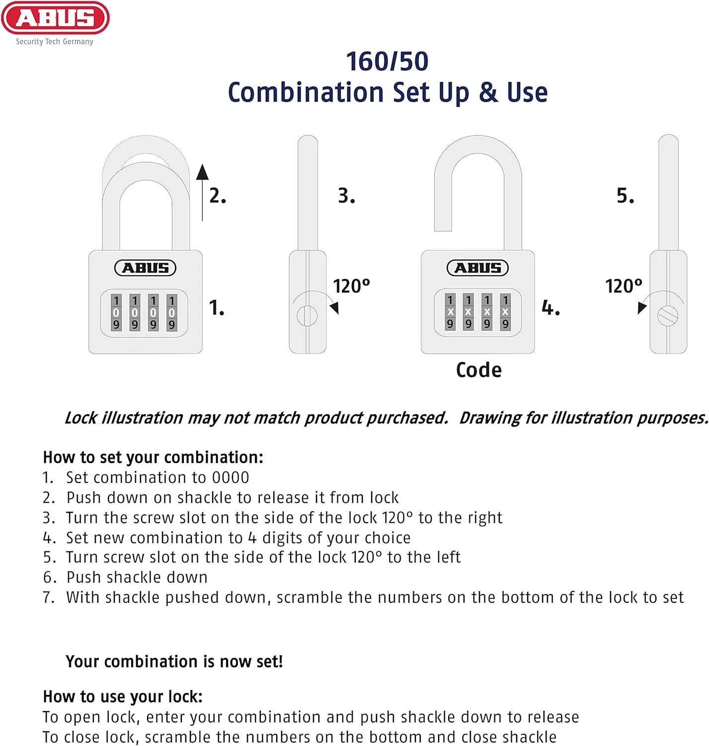 ABUS 160/50 B 160 All Weather Chrome 4 Dial Combination Padlock, Black/Silver - Image 5