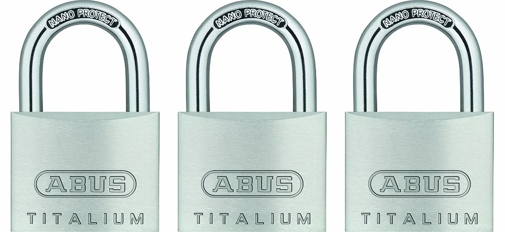 ABUS 64TI/40 Titalium Aluminum Alloy Padlock, Keyed Alike with Nano Protect Steel Shackle (Pack of 3)