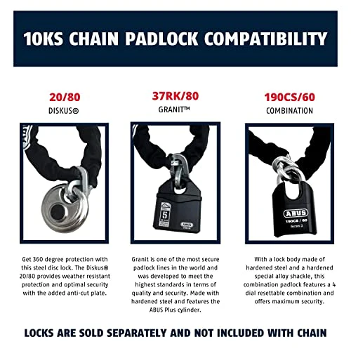 ABUS Hardened Steel 10KS 10 Foot x 3/8" Thick Square Security Chain for Bikes, Containers, Trailers, ATV's, Motorcycles and Personal/Industrial Property - Image 6