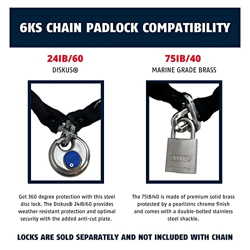 ABUS Hardened Steel 6KS 10 Foot x 1/4" Thick Square Security Chain for Bikes, Containers, Trailers, ATV's, Motorcycles and Personal/Industrial Property - Image 5