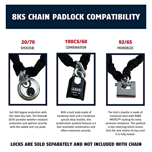 ABUS Hardened Steel 8KS 10 Foot x 5/16" Thick Square Security Chain for Bikes, Containers, Trailers, ATV, Motorcycles and Personal/Industrial Property - Image 5