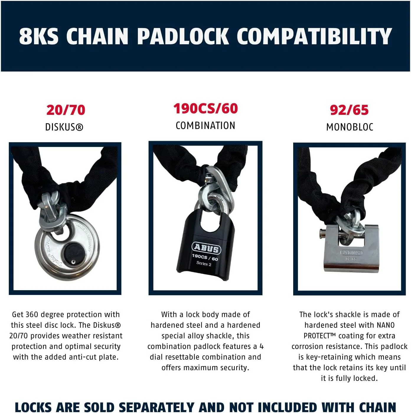 ABUS Hardened Steel 8KS 6 Foot x 5/16" Thick Square Security Chain for Bikes, Containers, Trailers, ATV's, Motorcycles and Personal/Industrial Property 6' 8KS - Image 7