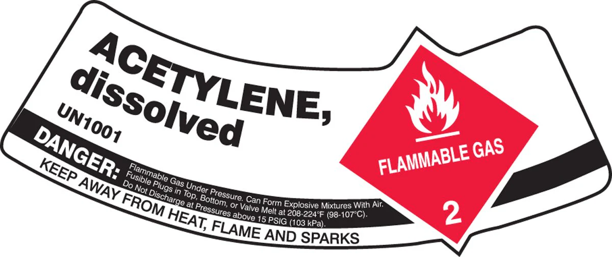 Accuform MCSLACRVSP Cylinder Shoulder Label, Acetylene DISSOLVED UN1001 Danger, 2" x 5 1/4", Adhesive Vinyl (Pack of 5)