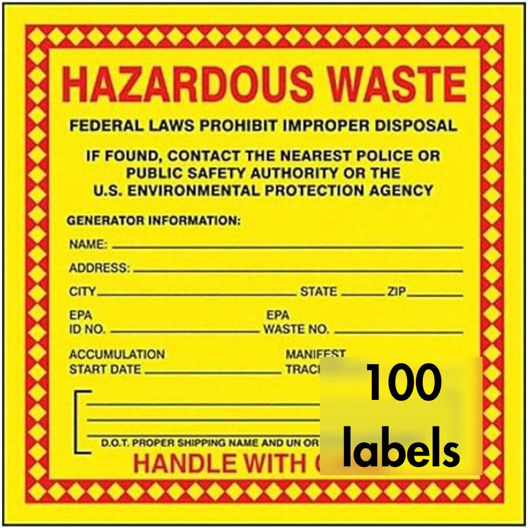 Accuform MHZW20EVC Hazardous Waste Adhesive-Poly Vinyl Label, "Hazardous Waste - Federal Laws PROHIBIT Improper Disposal...Handle with Care", 6" x 6", Adhesive-Poly Vinyl (Pack of 100)