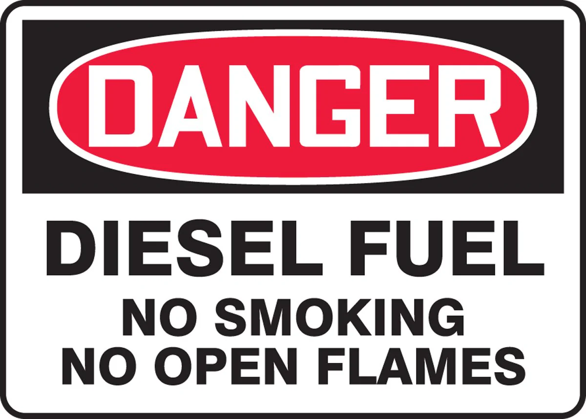 Accuform MCHL270VP Plastic Safety Sign, "Danger Diesel Fuel NO Smoking NO Open Flames", 10" Length x 14" Width x 0.055" Thickness