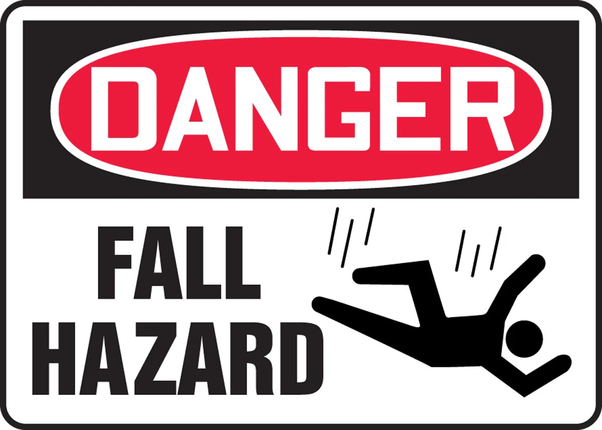 Accuform MCRT147VP Plastic Safety Sign, "Danger Fall Hazard" with Graphic, 7" Length x 10" Width x 0.055" Thickness
