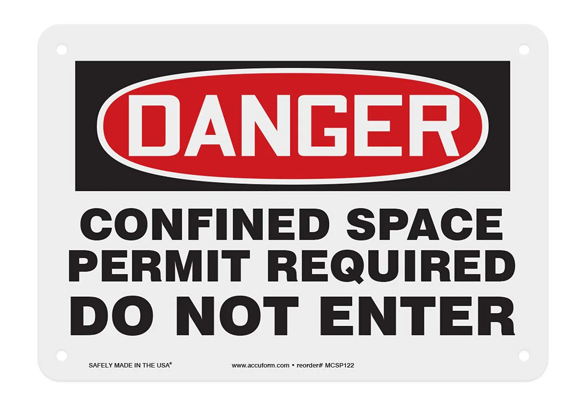Accuform MCSP122VP Plastic Safety Sign, "Danger CONFINED Space Permit Required DO NOT Enter", 7" Length x 10" Width x 0.055" Thickness