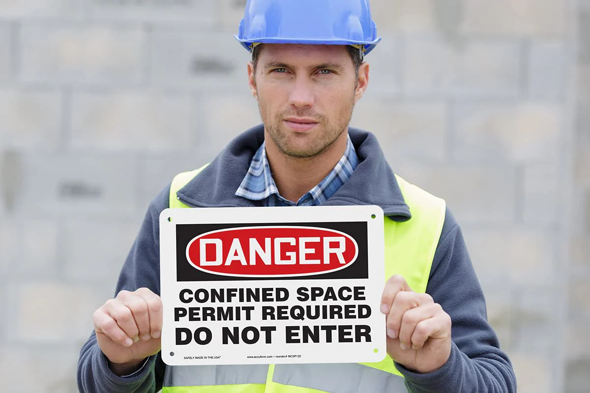 Accuform MCSP122VP Plastic Safety Sign, "Danger CONFINED Space Permit Required DO NOT Enter", 7" Length x 10" Width x 0.055" Thickness - Image 2