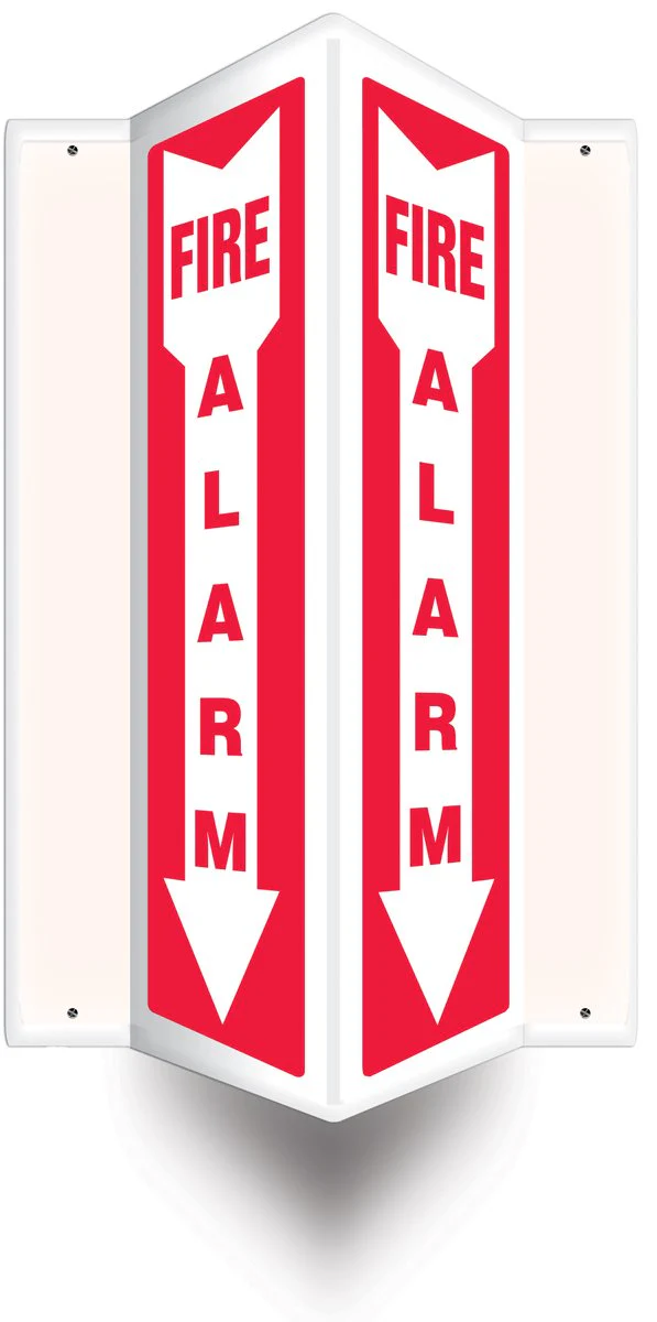 Accuform PSP328 Projection Sign 3D, "FIRE Alarm (Arrow)", 18" x 4" Panel, 0.10" Thick High-Impact Plastic, Pre-Drilled Mounting Holes