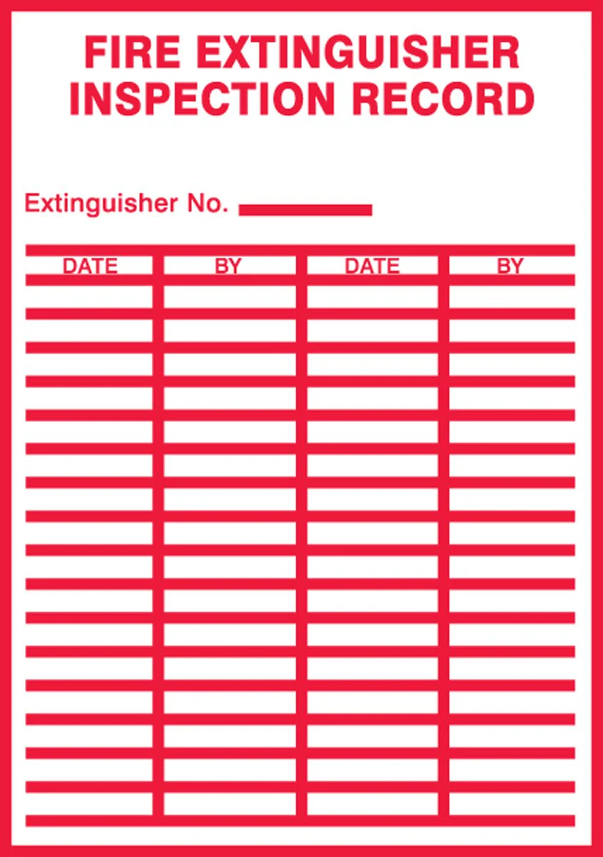 Accuform LFXG529XVE Safety Label, "FIRE Extinguisher Inspection Record", 5" Length x 3.5" Width x 0.006" Thickness, Adhesive Dura-Vinyl