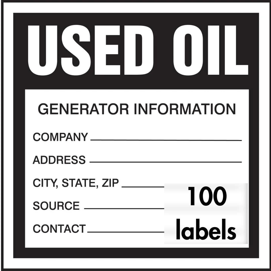 Accuform MHZW34EVC Adhesive-Poly Vinyl Hazardous Waste Label, Used Oil", 6" Length x 6" Width x 2.6 Mil Thickness (Pack of 100)