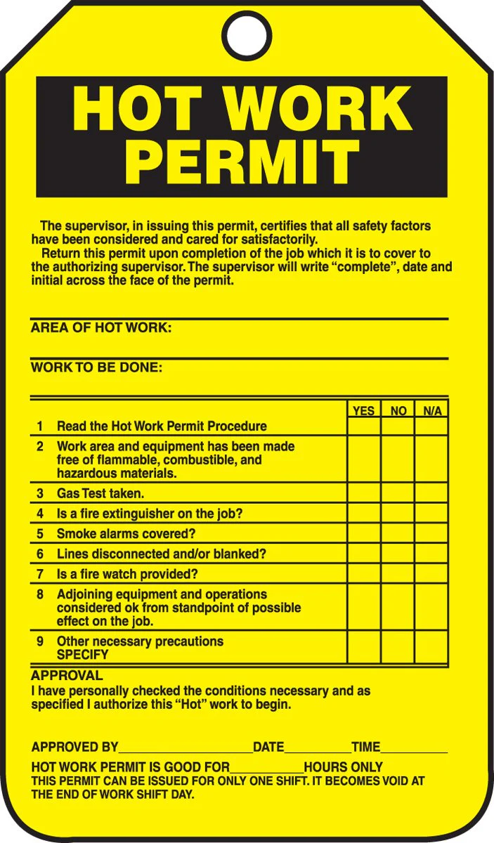Accuform TCS372CTP PF-Cardstock Confined Space Tag, "Hot Work Permit", 5.75" Length x 3.25" Width x 0.010" Thickness (Pack of 25)