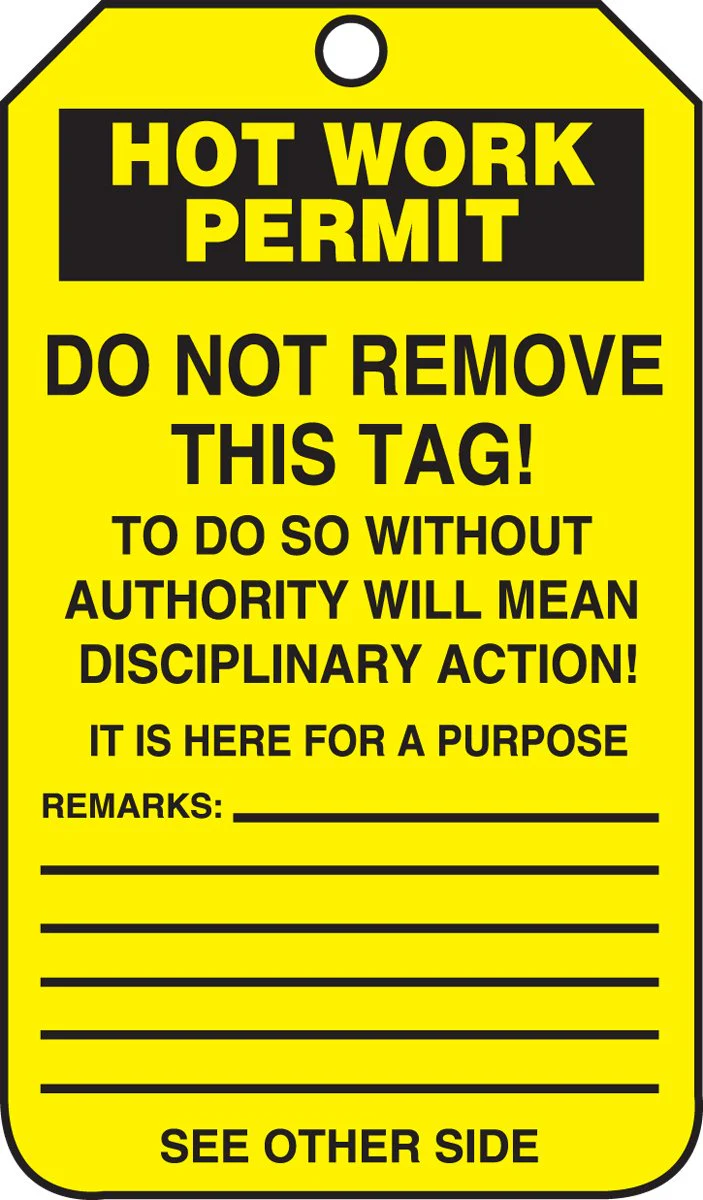 Accuform TCS372CTP PF-Cardstock Confined Space Tag, "Hot Work Permit", 5.75" Length x 3.25" Width x 0.010" Thickness (Pack of 25) - Image 2