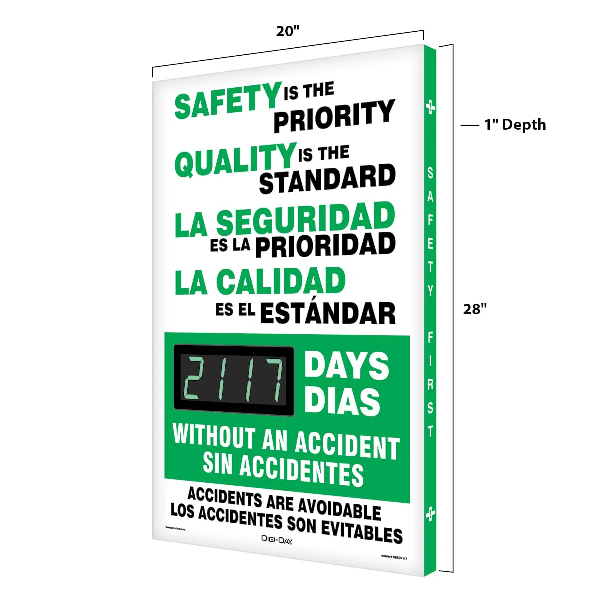 Accuform SBSCK117 Digi-Day Spanish Bilingual Electronic Safety Scoreboard, Track Days We Worked Without A Lost Time Accident, Aluminum 28”L x 20”W x 1”D, Bright LED Display with Remote - Image 5
