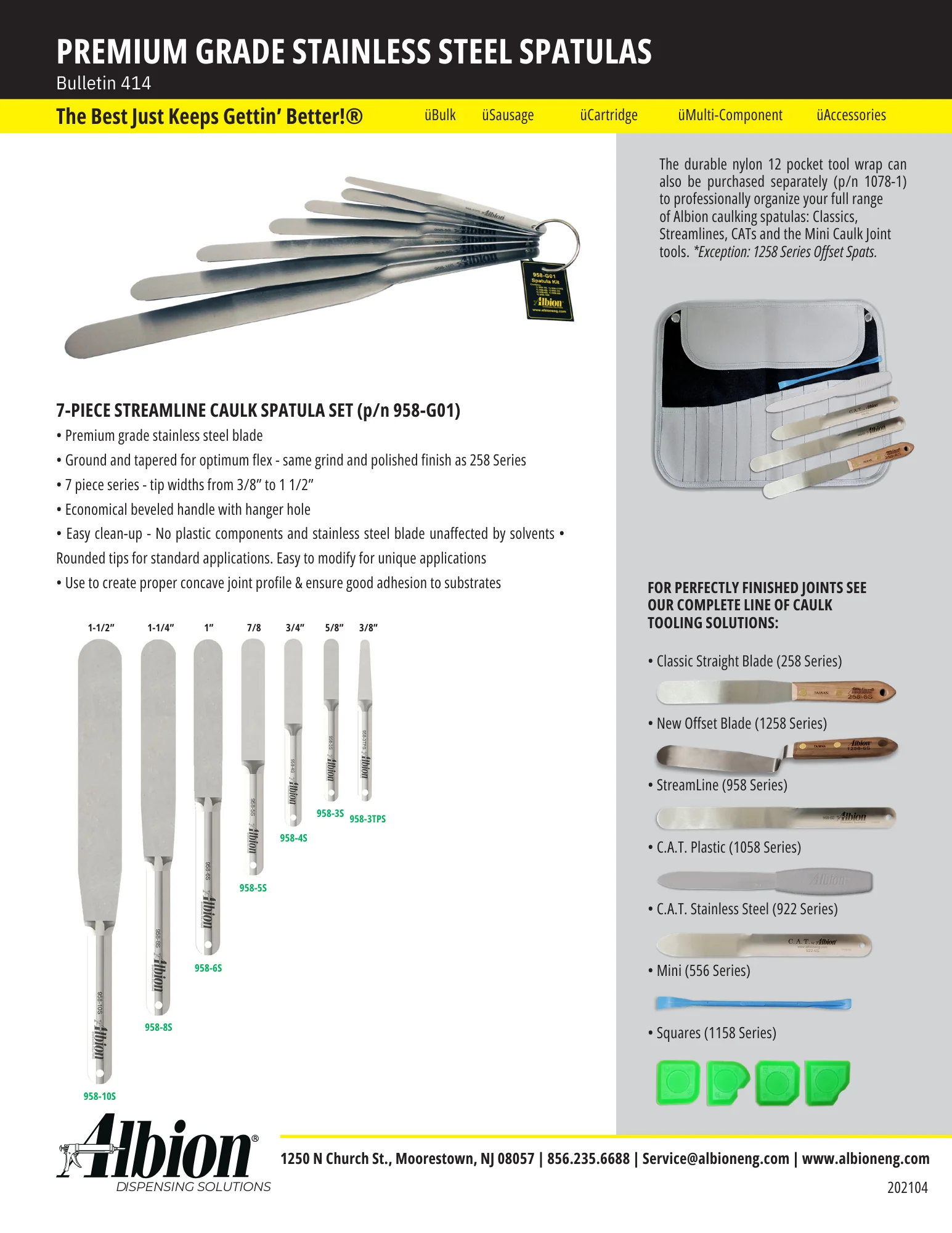 Albion Engineering Streamline Caulk Spatula 7-Piece Set - Image 10