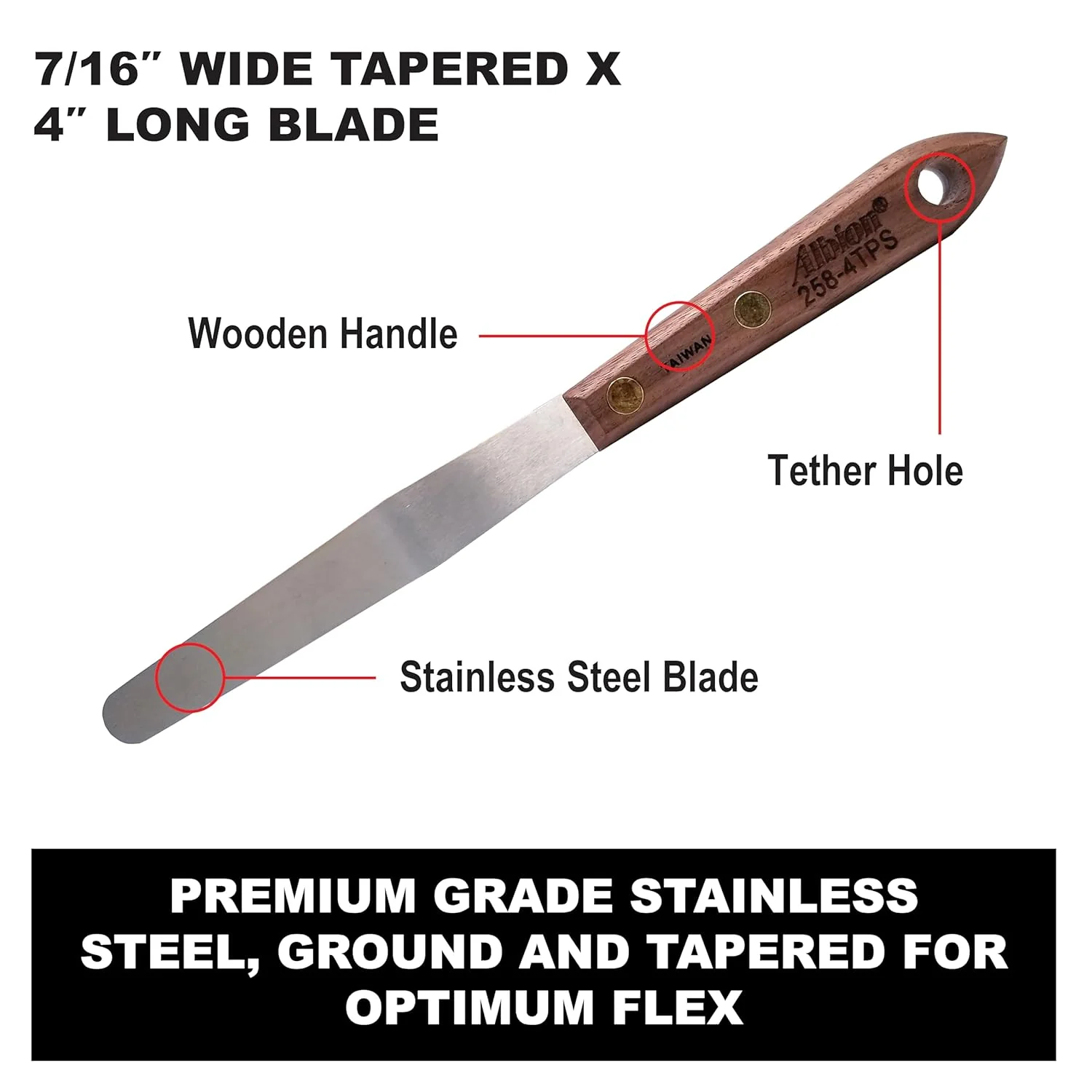 Albion Engineering Company 258-4S Classic Spatula, Stainless Steel, Hardwood Handle, 3/4" Wide Tip x 4" Long Blade - Image 2