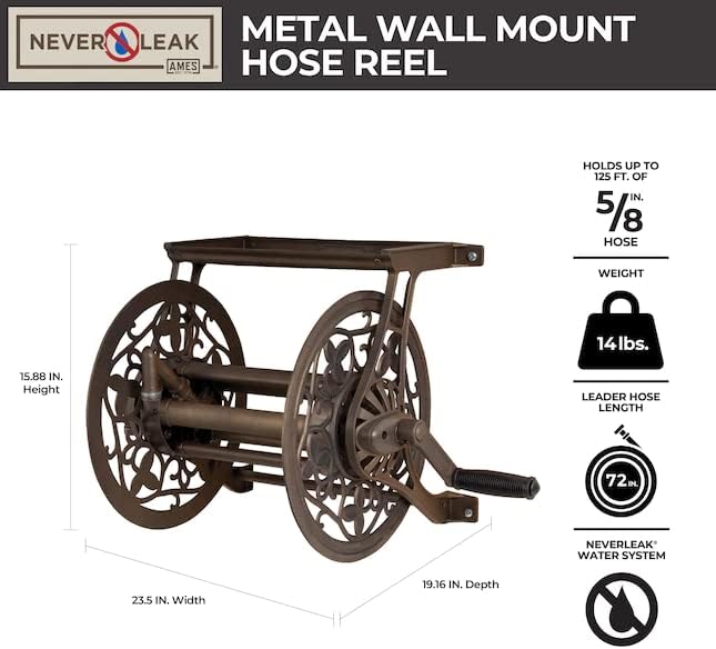 AMES | 2398110 | AMES 2398110 NeverLeak Decorative Wall Mount Hose Reel, Brown - Image 6