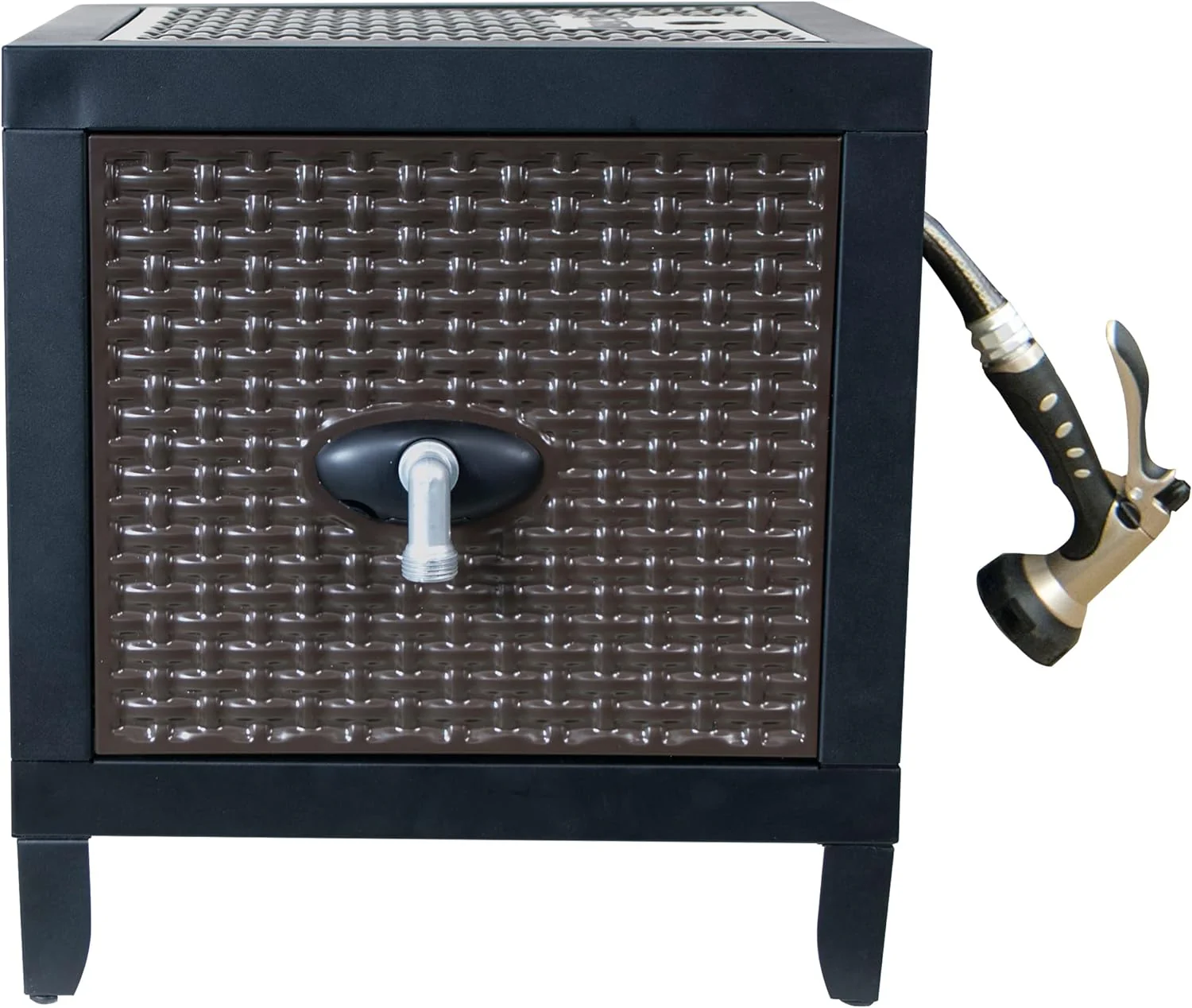 AMES NeverLeak Hose Reel Cabinet Box, 100 Ft. Capacity, Decorative with Wicker Look, Auto Track Rewinding, Black Metal - Image 7