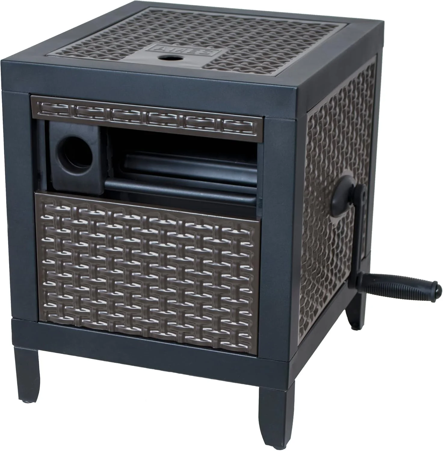 AMES NeverLeak Hose Reel Cabinet Box, 100 Ft. Capacity, Decorative with Wicker Look, Auto Track Rewinding, Black Metal - Image 2