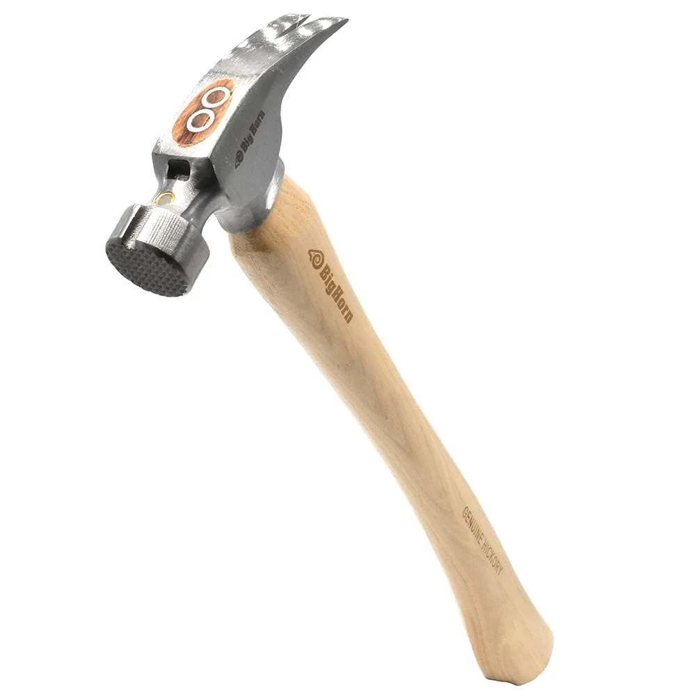 Big Horn 15101 21 Oz Curved Handle Framing Hammer, Milled Face, Magnetic Nail Starter, Anti-Ring Claw, Precision Balanced Alloy Steel Head, Canadian Hickory Handle