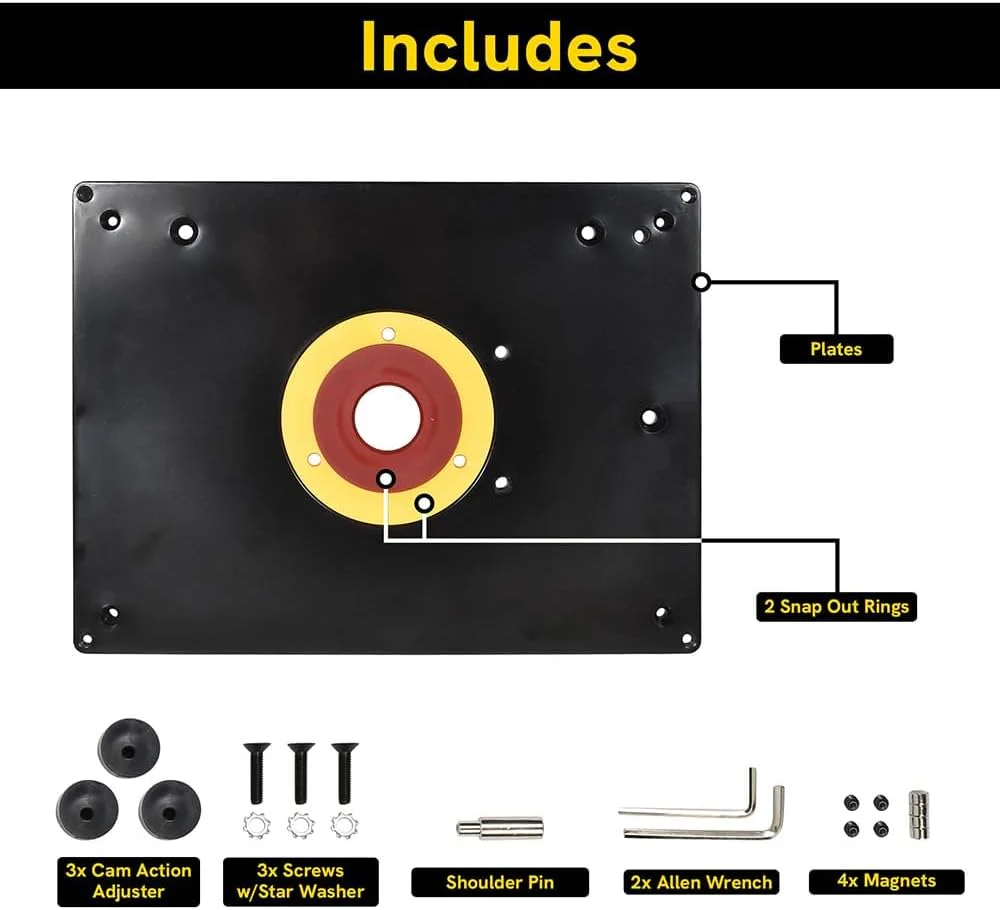 Big Horn 18101 9-Inch x 12-Inch Router Table Insert Plate with Guide Pin & Snap Rings - Image 2