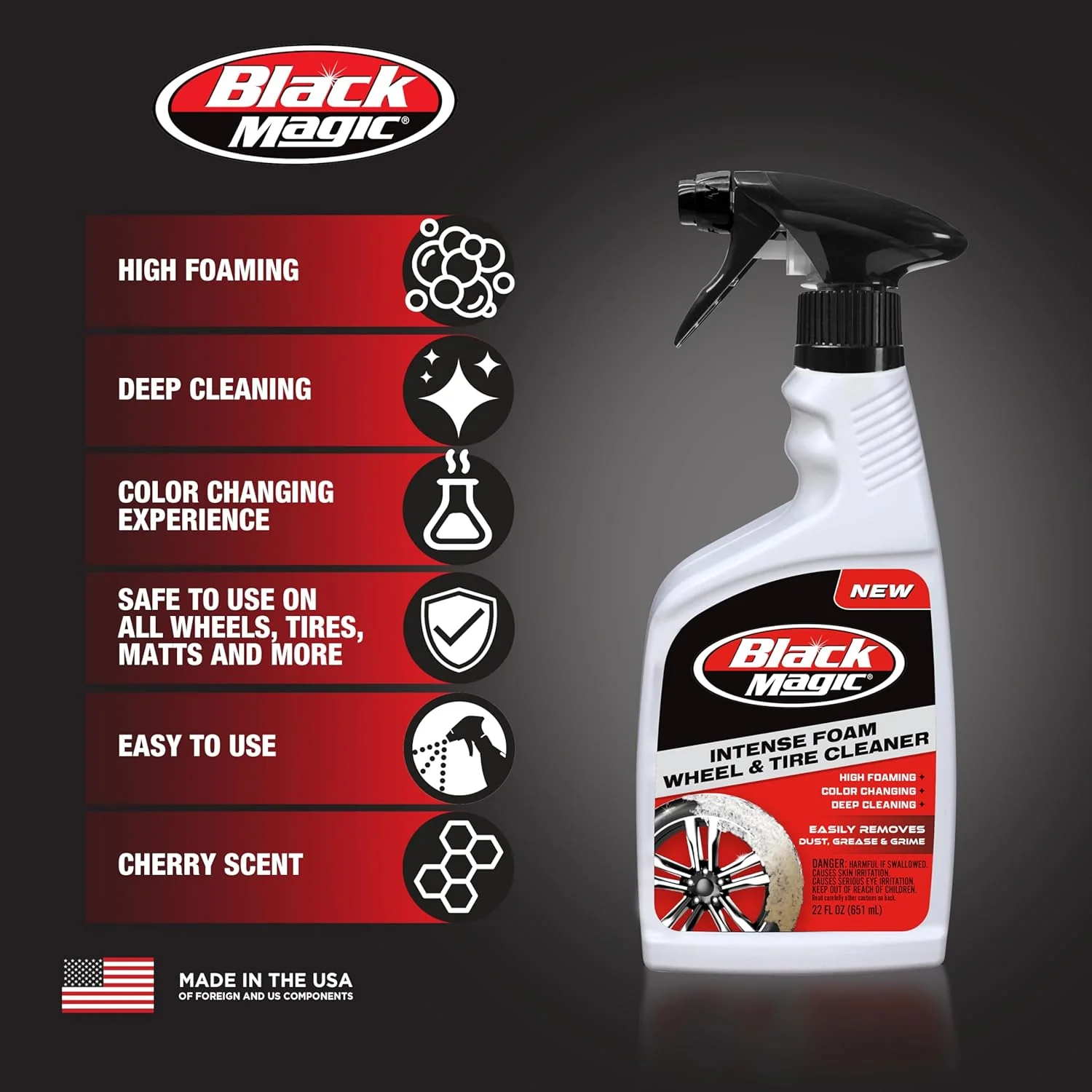 Black Magic 120228 Intense Foam Wheel & Tire Cleaner, High-Foaming Formula for Deep Cleaning, 22 Fl Oz (Pack of 1) - Image 3