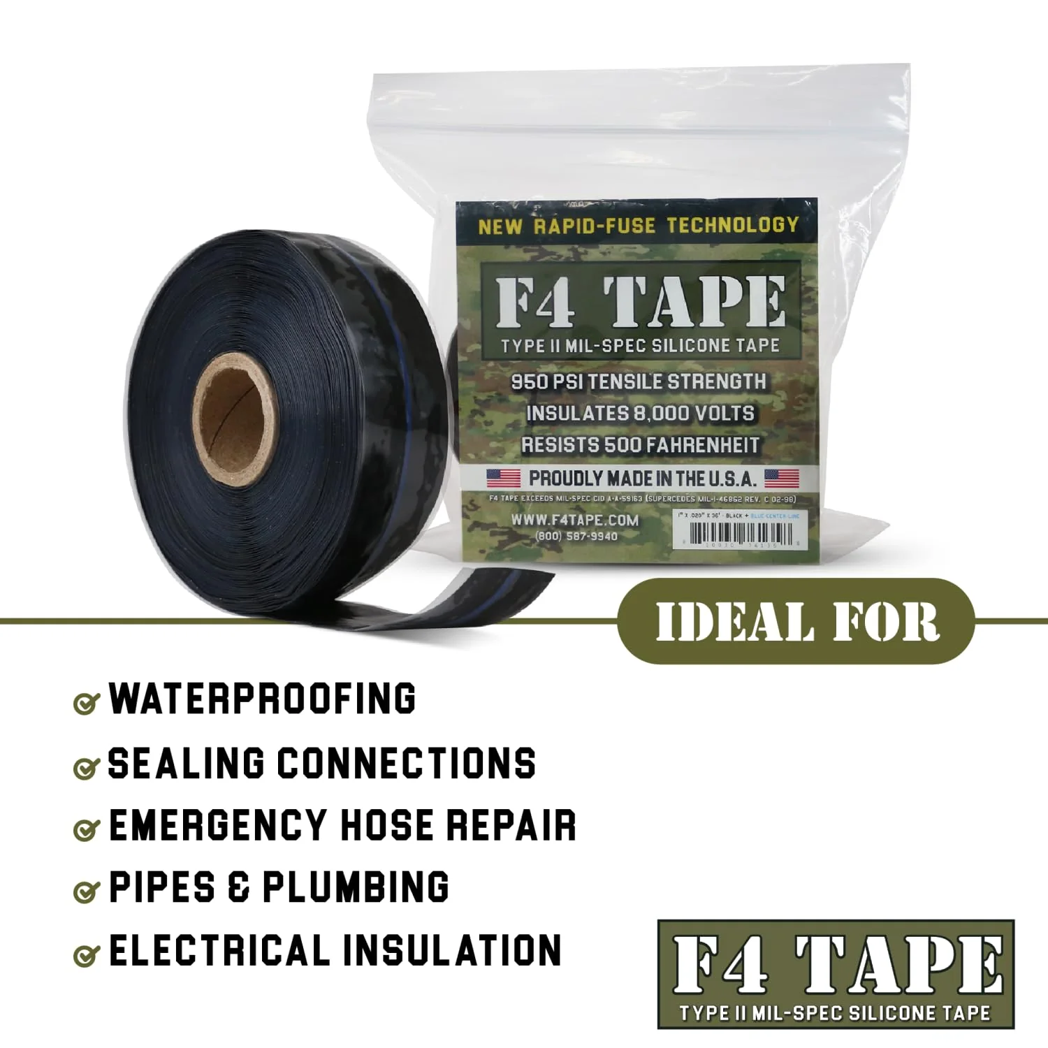 Bond It F4 Emergency Self-Fusing Silicone Tape, Repair Plumbing Pipe & Radiator Hose Leak, Electrical Insulation, Permanent Bonding, Waterproof, 1" x 36' x 20mil, Black - Image 7