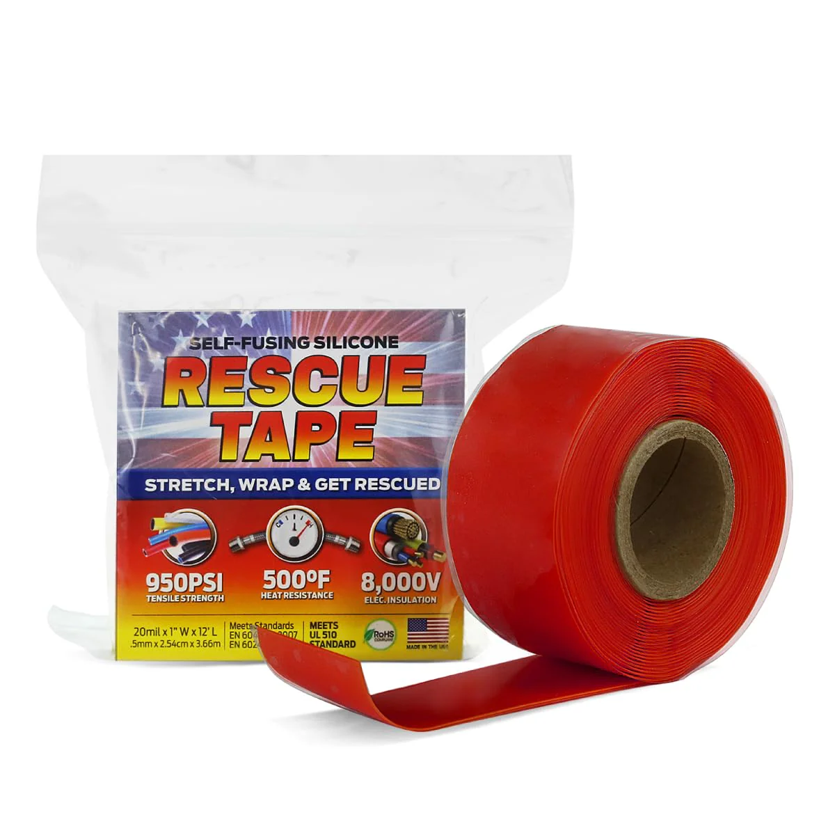 Bond It Rescue Tape, Self-Fusing Silicone for Emergency Plumbing, Pipe & Hose Repair, Electrical Insulation, Waterproof, 950 PSI, Made in USA, 1" x 12', Red Red 1" x 12' x 20mil - Image 2
