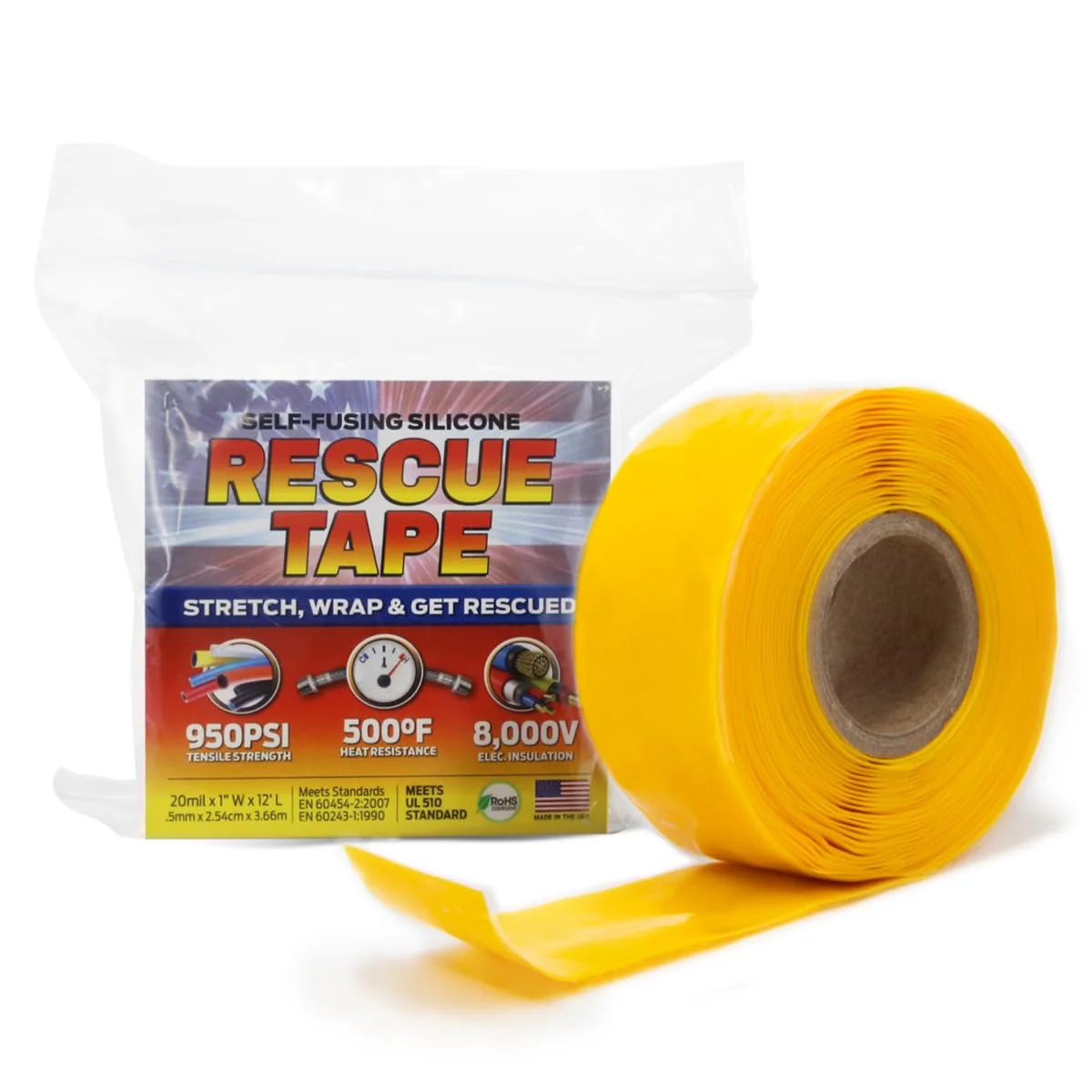 Bond It Rescue Tape, Self-Fusing Silicone for Emergency Plumbing, Pipe & Hose Repair, Electrical Insulation, Waterproof, 950 PSI, Made in USA, 1" x 12', Yellow - Image 2