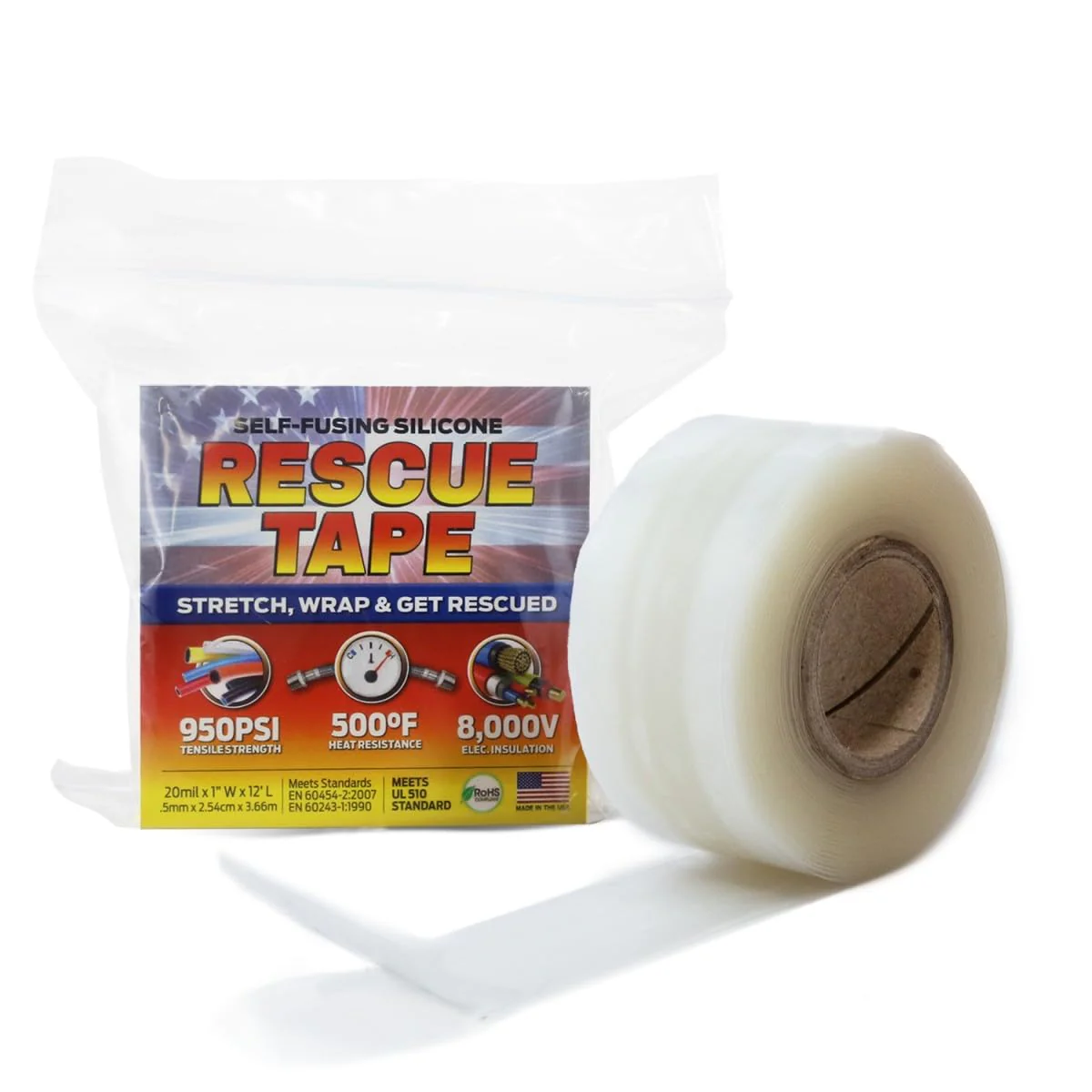 Bond It Rescue Tape, Self-Fusing Silicone for Emergency Plumbing, Pipe & Hose Repair, Electrical Insulation, Waterproof, 950PSI, 1" x 12', Clear - Image 2