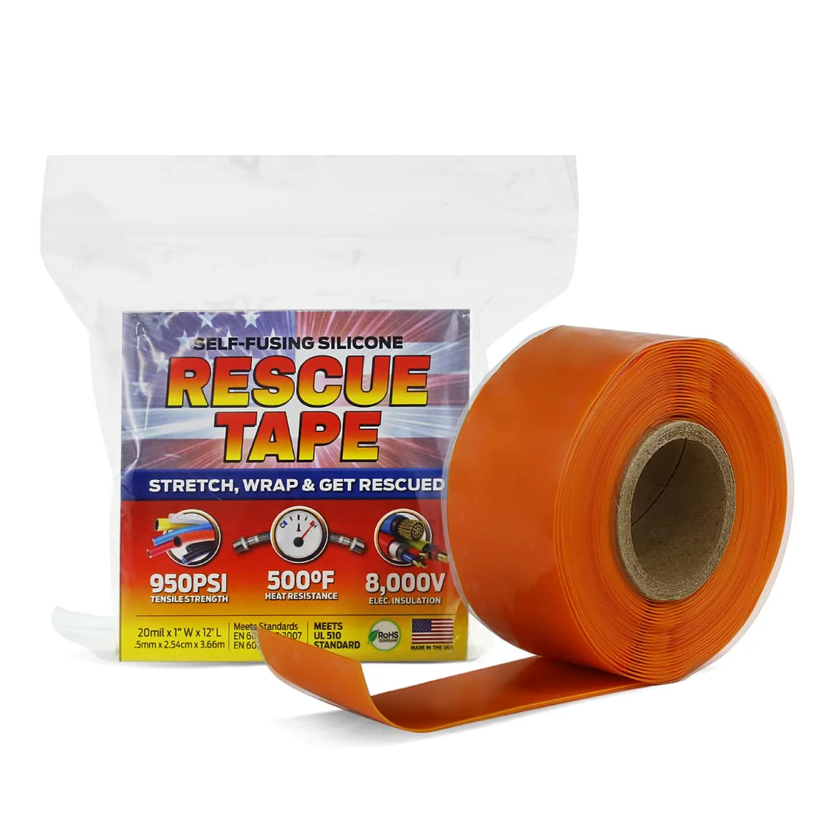Bond It Rescue Tape, Self-Fusing Silicone for Emergency Plumbing, Pipe & Hose Repair, Electrical Insulation, Waterproof, 950PSI, Made in USA, 1" x 12', Orange - Image 2