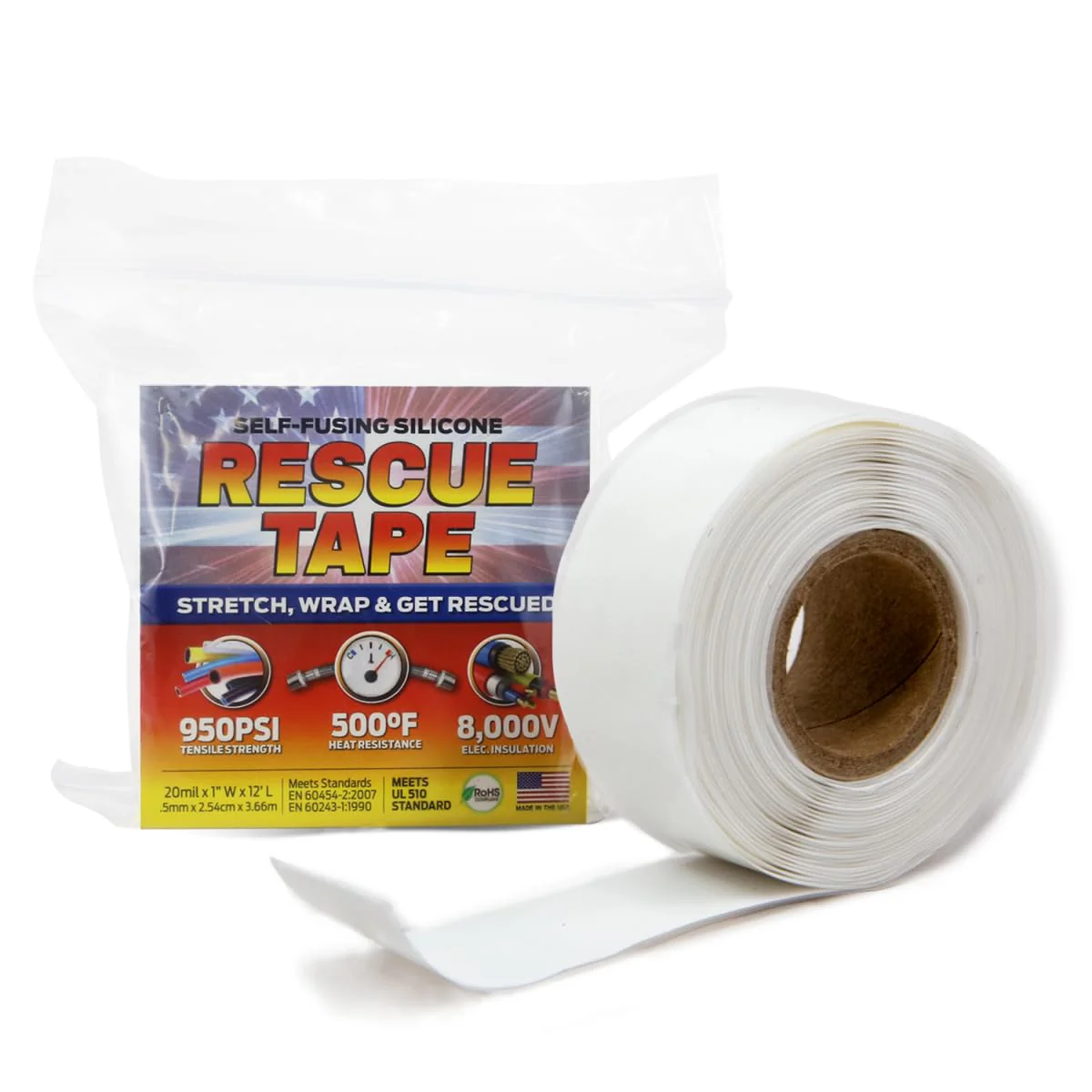 Bond It Rescue Tape, Self-Fusing Silicone for Emergency Plumbing, Pipe & Hose Repair, Electrical Insulation, Waterproof, 950PSI, Made in USA, 1" x 12', White - Image 2