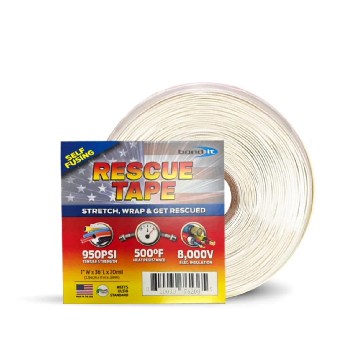 Bond It Rescue Tape, Self-Fusing Silicone Tape, Waterproof, 950PSI, Clear White, 1" x 36' x 20mil - Image 2