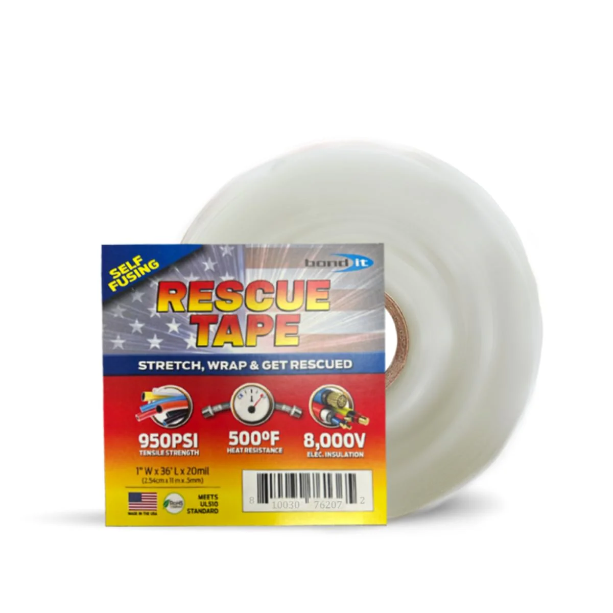 Bond It Rescue Tape, Self-Fusing Silicone Tape, Emergency Plumbing Pipe & Radiator Hose Repair, Electrical Insulation, Waterproof, 950PSI, 1" Width x 36' Length x 0.02" Thick, White Clear 1" x 36' x 20mil - Image 2