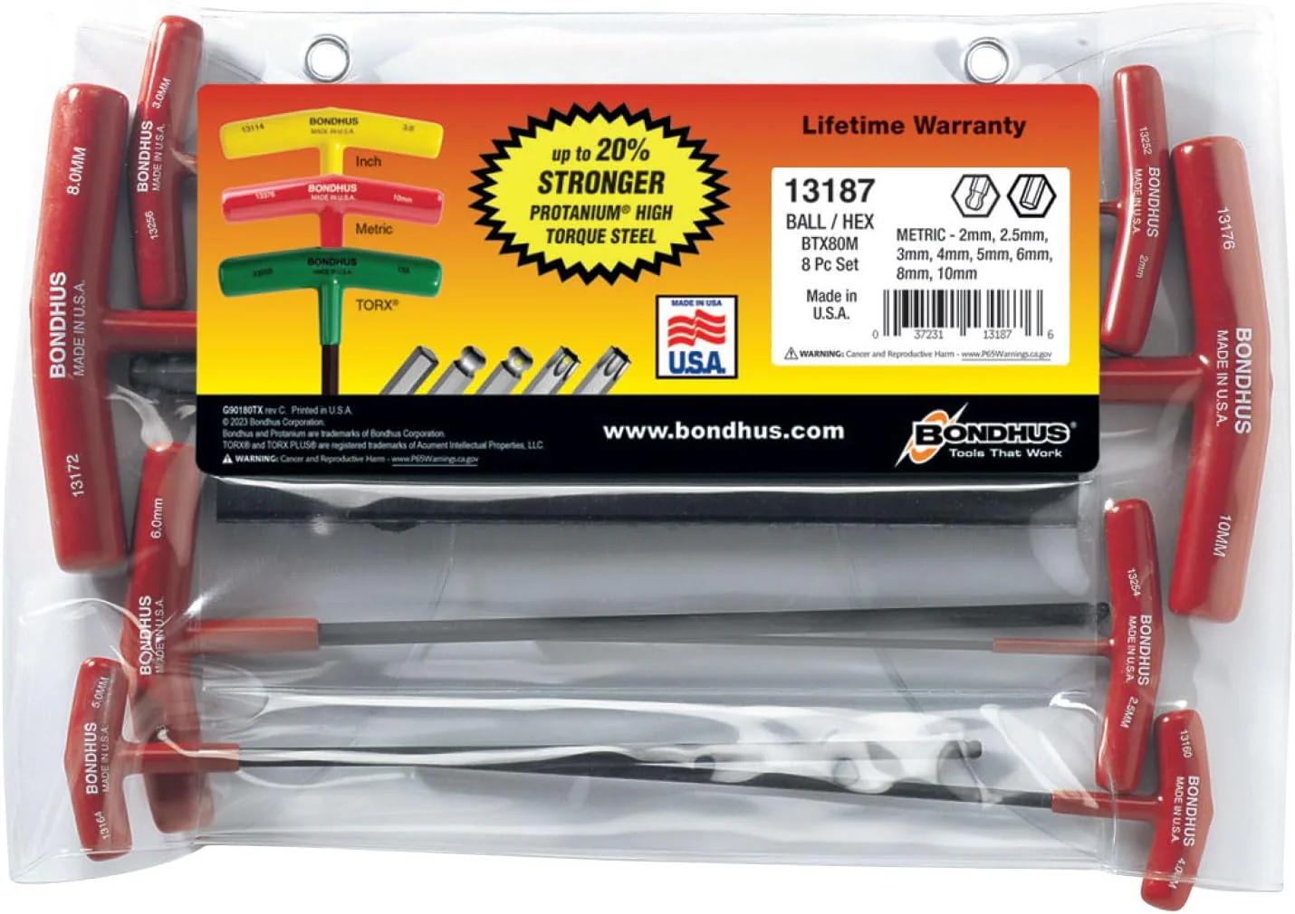 Bondhus 13187 Set of 8 Balldriver and Hex T-handles, Sizes 2-10mm - Image 2